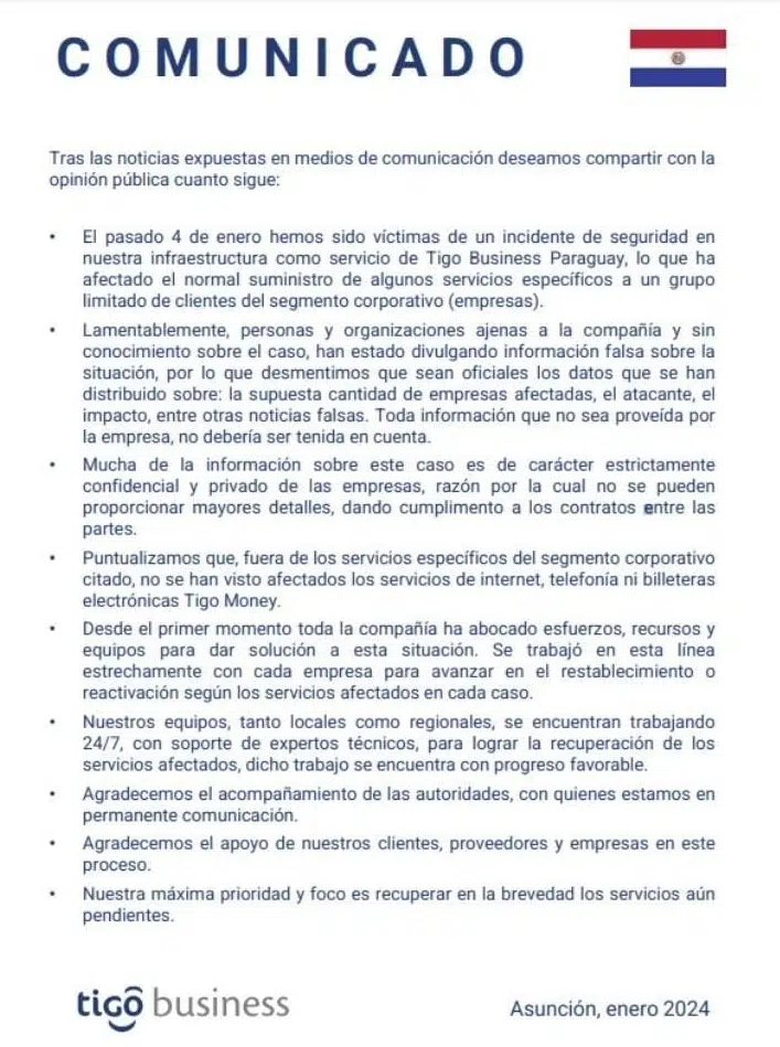 comunicado tigo business ransomware